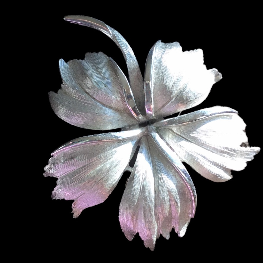 Vintage Crown Trafari Silver Floral Brooch